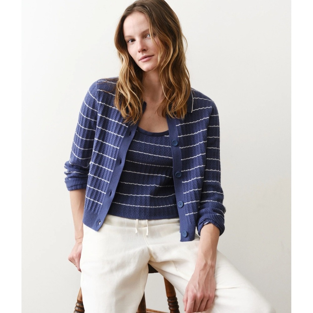Marine Layer Blue and White Striped Knit Cardigan with Tank